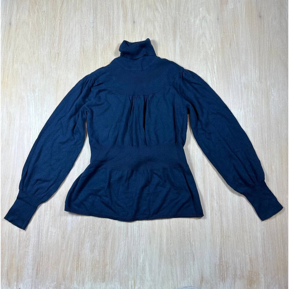 NWT Dialogue QVC Teal Turtleneck Tie Waist Bishop Sleeve Sweater Size Medium